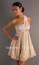Simple Elegant Wholesale Discount One Shoulder Ruffles Beach A-Line Satin And Chiffon Mini Short Vogue Homecoming Party Dresses