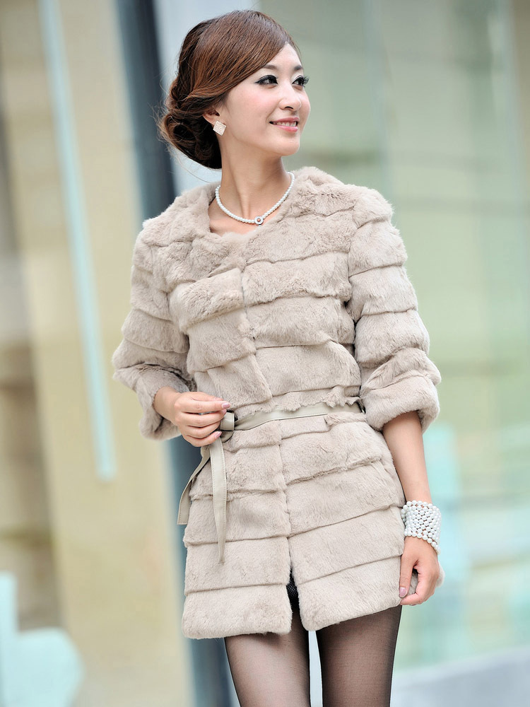 Wholesale Real Rabbit Fur Coat With Fox Fur Collar Women&39S Short