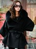 023 beige free shipping 2013 Women Faux Fur fox Hair Lady Warm Coat Jacket Fluffy Short wool Outwear Belted overcoat/1 pcs(China (Mainland))