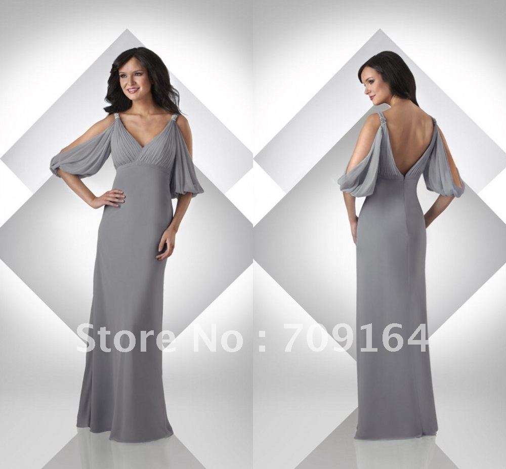 2013 New Design Sexy Bridesmaid Dresses Backless V-neck A-line Grey Chiffon Floor Length FB143(China (Mainland))