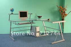 Computer Desk.Steel Silver Tube w/ Clear Glass 5mm,New & High Quality with 5mm Clear Glass top--- UK STOCK(China (Mainland))