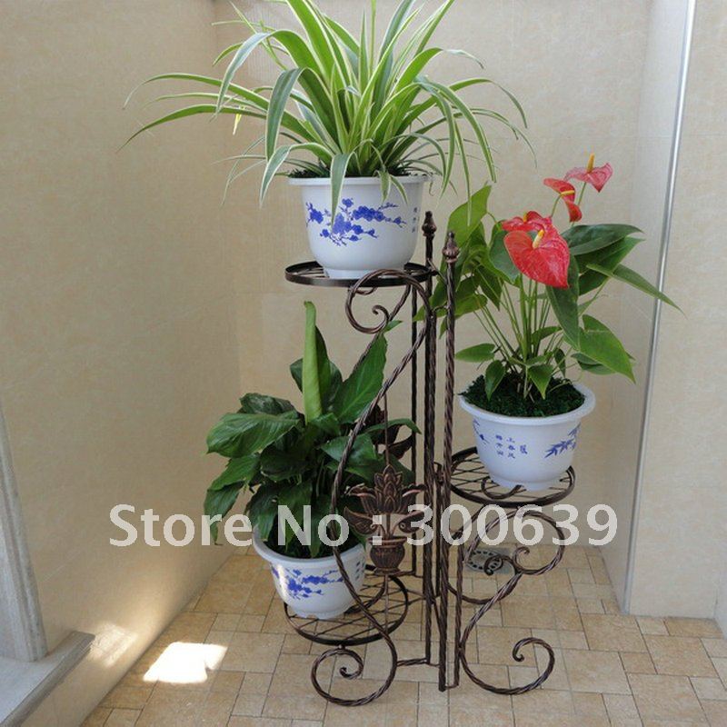 Wholesale Fashion Wrought Iron Flower Stand pots Hanging Basket For Balcony indoor Flower