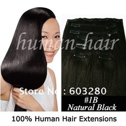 15"18"20"22"24" Indian Remy Clip ins hair extension #1B Off black/NOT very black color 36g,70g,80g,90g,100g,120gram(China (Mainland))