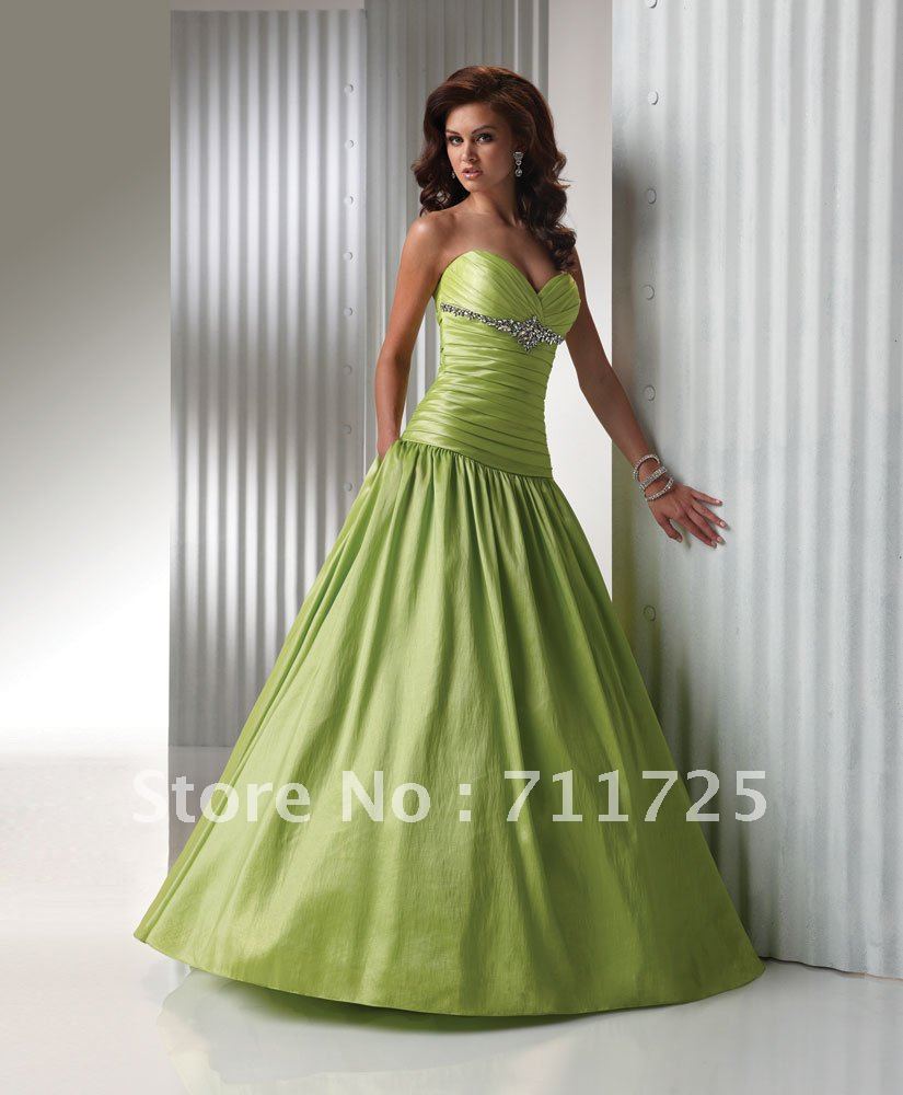 2012 Simple Classic Sexy Sweetheart Dropped Waist Beaded Pleated A Line Ball Gown Kelly Taffeta Homecoming