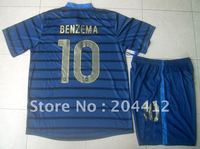 12/13 France Short Sleeve Home Blue Soccer Kit Jersey Shirt & Shorts Benzema 10 Adult Sizes W/Logo FREE SHIPPING