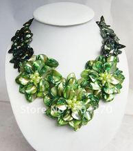 Party Jewelry Summer jewelry Pearl Necklace Free shipping Fashion Green Flower Necklace With Mother of Pearl