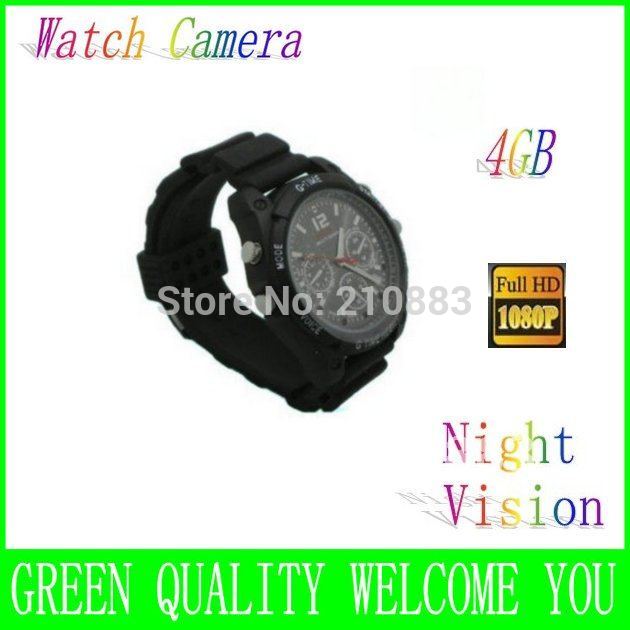 Free Shipping 4GB Card Watch DVR 1080P IR Night Vision black Consumer Electronics Camera Photo Video