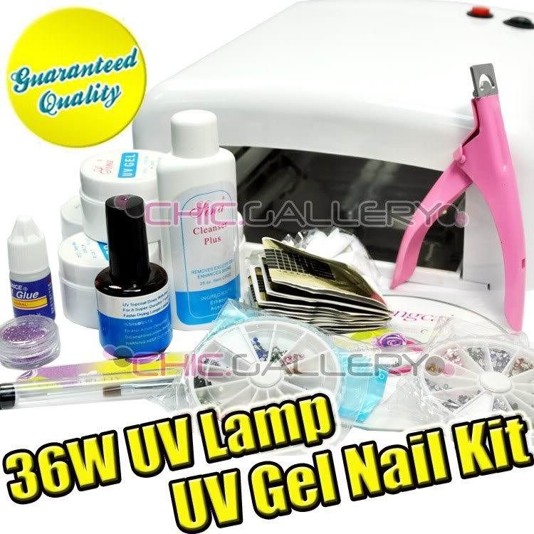 Original UV Gel Nail Kit + 36 Watt UV Gel Nail Curing Lamp + Clipper+1200