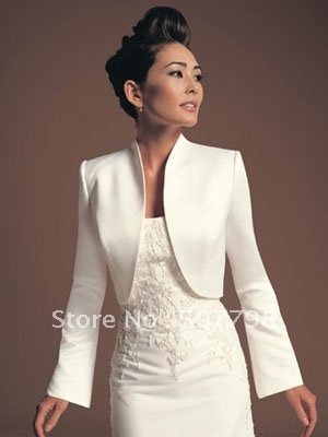 Long White Dress on Long Sleeves Appliques Lace Organza Wedding Dress Bolero Evening Dress