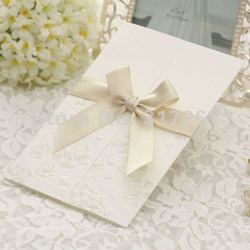 Pearl White Noble Elegant Wedding Invitation Card Customised Invitation cards Wedding Favors Greeting Card Rose & Red Ribbon(China (Mainland))