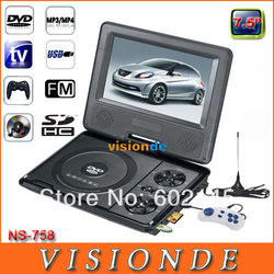 Free shipping 7.0 inch 270 Degree Rotating+TFT LCD Screen+Super Slim+Analog TV+Game+FM+Built-in Battery Car Portable DVD Player(China (Mainland))