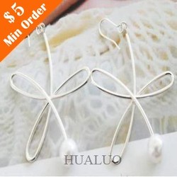 Min.order is $15 (mix order)Fashion Earring.Metal Pearl Earring 2 Colors Korean Style Free shipping (Silver) E165(China (Mainland))