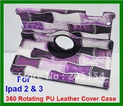 20pcs/lot EMS Free Shipping Wealthy symbol Bamboo pattern 360 degree rotating stand leather case for Ipad3 the new ipad(China (Mainland))