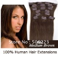 16" - 26" 8pcs 100g/set  remy clip in hair extensions clip on extensions # 4 medium brown (any color available) free shipping
