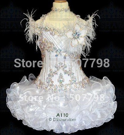 Flower Beads on For Fall New Style White Halter Shining Organza Mini Flower Girl Dress
