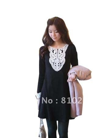  Lace Dress on Sleeve White Lace Black Velvet Dress Office Lady Formal Dresses 9857