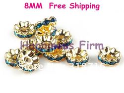 Free Shipping!!Wholesale Hight Discount 8MM Zircon Plated Gold Metal Jewelry Rondelle Spacer Beads,500pcs/lot!!(China (Mainland))