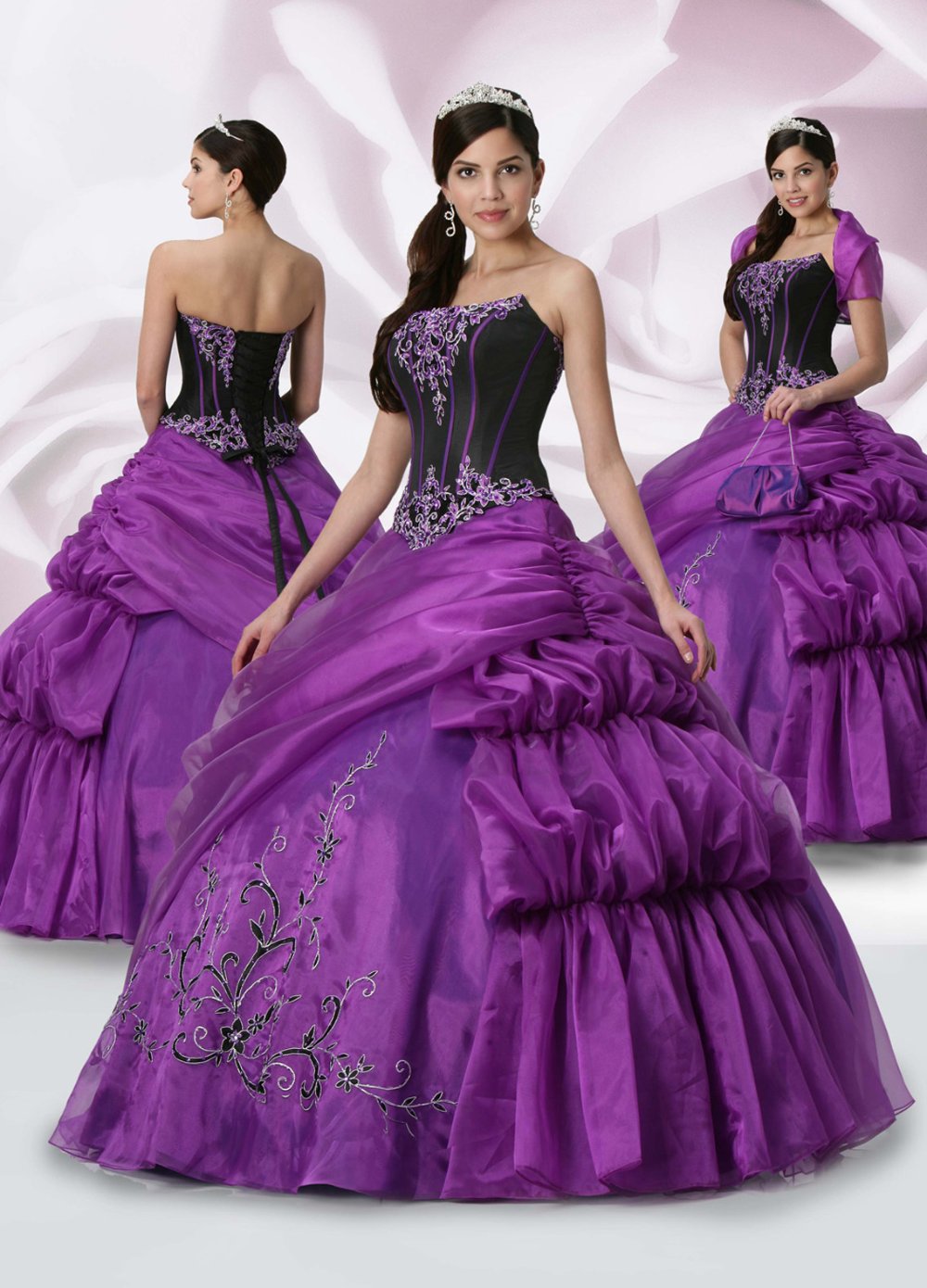 New-Design-Western-Elegant-Strapless-Ruffles-Embroidery-Black-Purple ...
