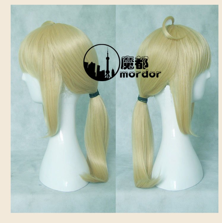 Fate Zero,Saber,55cm blonde half long straight stylish ponytail anime cosplay costume wig,have stock,free shipping(China (Mainland))