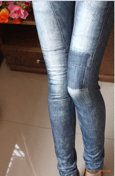 Women's Denim Look Leggings Jean Skinny Jeggings Stretch Leggings Pants Tights Blue/Black 8132(China (Mainland))