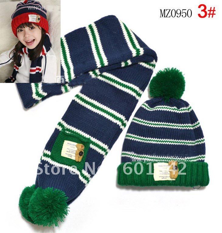 Mix colour Winter children's hats+shawls 2pieces for a set,girls caps+shawls boys warm Hedging hats+shawls 2-5Y(China (Mainland))