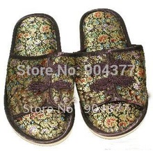 Free shipping Chinese knot Silk Printed Brown Mens Slippers  5pair/lot  Free
