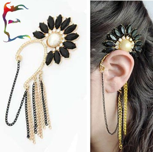 Wholesale Flower on Wholesale Fashion Gold Sun Flower Pearl Chain Tassel Ear Cuff Earring