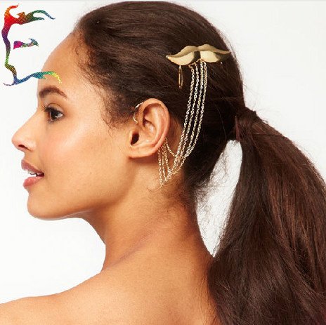 Hair Combs on Wholesale Fashion Gold Mustache Tassel Chain Hair Combs Ear Cuff 12pcs