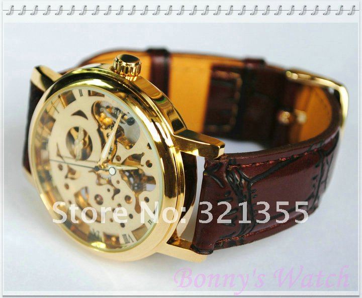 Leather Band Gold Watches Mens Brown Leather Band Gold