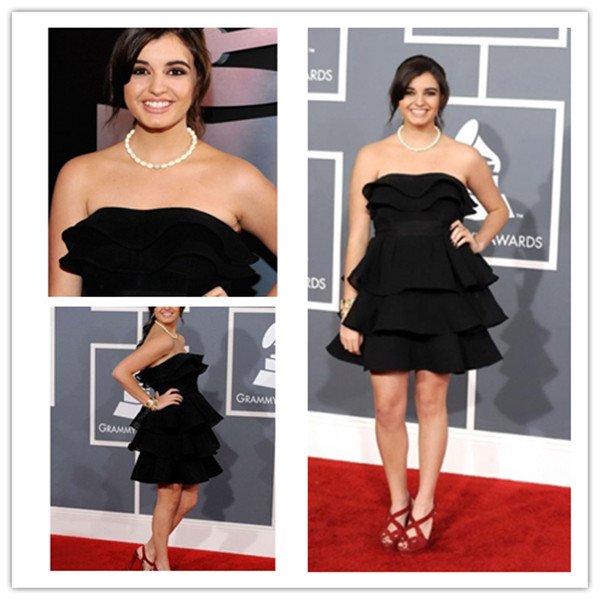 Pretty Little Strapless Tiered Black Sleeveless Rebecca Celebrity Dresses New Fashion 2012(China (Mainland))
