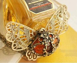 Min.order is $10(mix order)The Newest! Charming Amber Hollow Butterfly Ladies Girls Pendant Necklace SN050(China (Mainland))