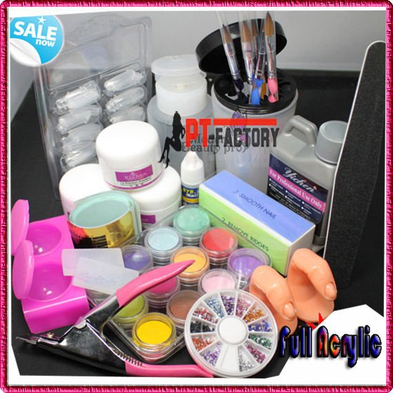 UV Gel Full Acrylic Powder Pro Glitter Glue French Nail Art Tip Kit