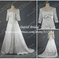 New Style DR140 Beaded Lace Top Off the Shoulder A Line Satin Wedding Dresses with Sleeves
