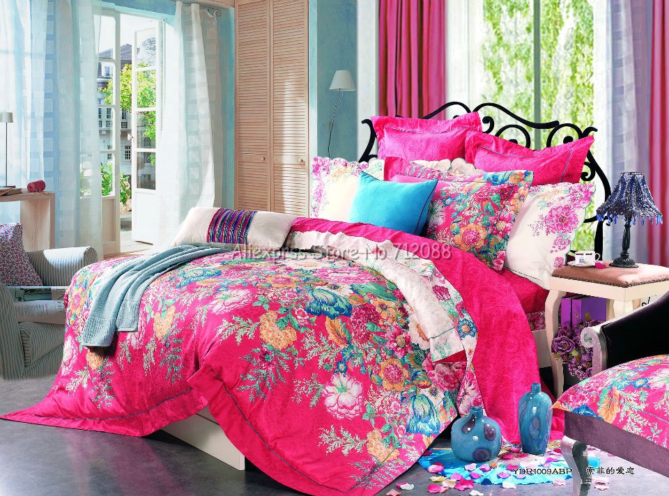  - home-textile-stylish-flower-floral-bright-pink-reactive-sanding-4pc-King-Full-Queen-comforter-duvet-covers