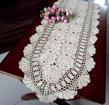 Vintage Handmade Crocheted  Table cloth/Table runner , 16x59"(40X150CM),Free shipping! NO. 0869(China (Mainland))