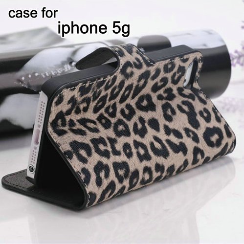 leopard wallet case for iphone5 new arrival women handbags leather cover for iphone5g fashion carbon fiber purse 2013 hot(China (Mainland))