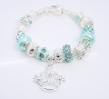 Free shipping ! Jewelry Tibet Silver skyblue stunning lampwork beads link  Crystal Crown charms style charms Bracelet QBQ21
