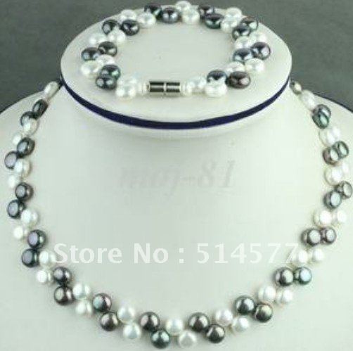 Free Shipping Elegant Freshwater Cultured Pearl Necklace&Bracelet(China (Mainland))
