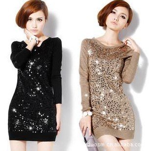 Sequin Long Sleeve Dress on Dress Round Neck Long Sleeved Casual Dress Dresses New Fashion 2012