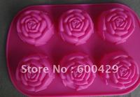 10 pcs/lot  DIY 6-Rose Food Grade Silicone Cake pan/ Jelly Pudding   Baking Mold Free Shipping