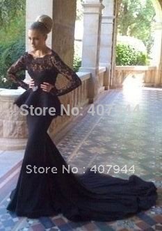 Black Chiffon Dress on Evening Dress With Long Sleeves Price Lace Mermaid Evening Dress