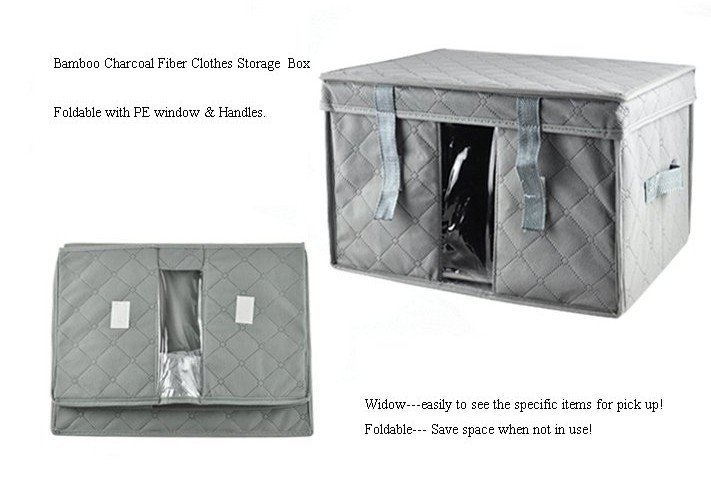 free shipping Bamboo Charcoal Fiber clothes storage bag with window ( Big Sze) Non woven Gray storage box(China (Mainland))
