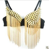 Free shipping MR10 Best Quality Bra Women Party Disco All-over Spike Stud Design Bra Metallic Punk Dance Bra East Knitting