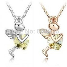 God of Love Cupid Light Yellow Crystal 18K Gold Plated Necklace