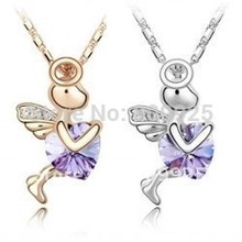 God of Love Cupid Violet Crystal 18K Gold Plated Necklace