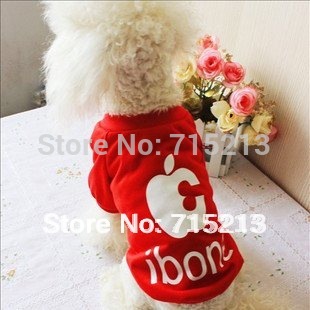 Free shipping S M L XL Sizes Black Red Apple iBone5 dog T-shirt dog clothes pet clothes puppy clothes fashion hot sale popular(China (Mainland))
