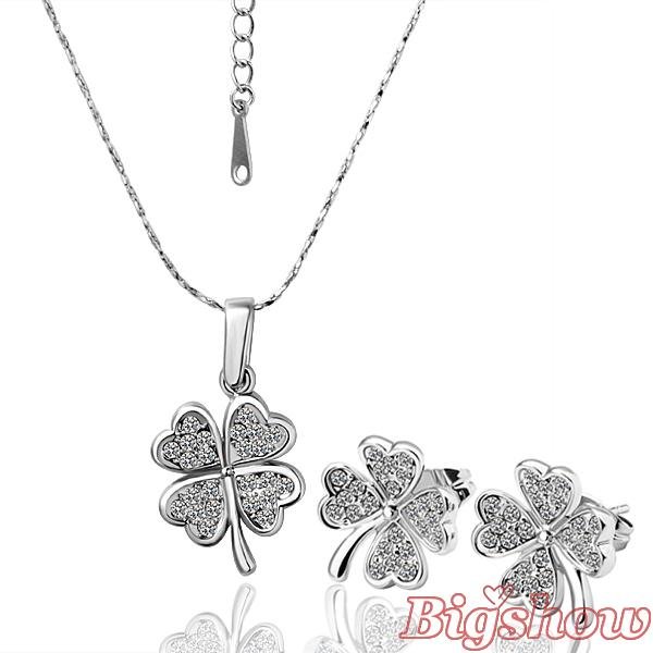 -price-18K-white-gold-Jewelry-Sets-beautiful-leaf-crystal-Necklace ...