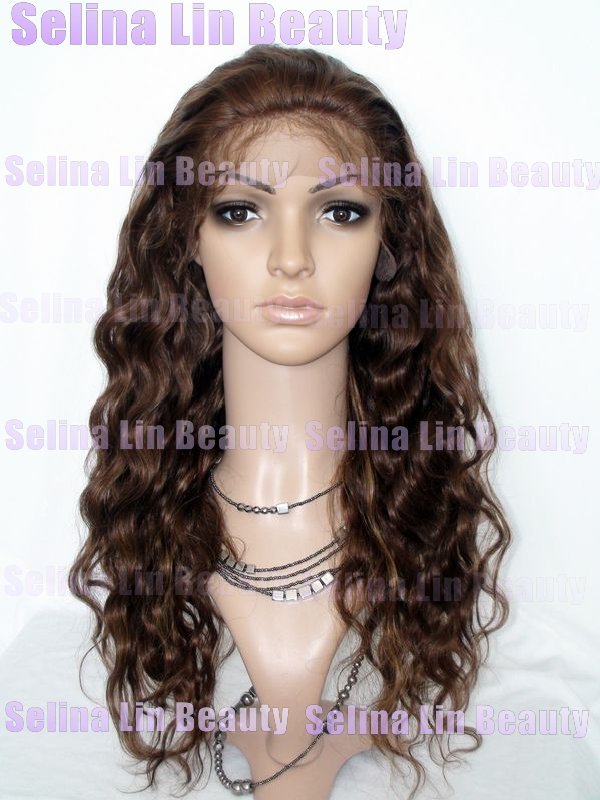 Lovely Human hair Lace front wigs Wavy #4/27 20inch in stock lady's lace wig Christmas gift everyday wear(China (Mainland))