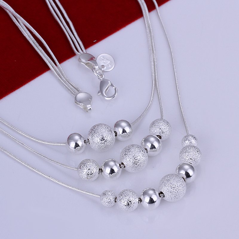 HOT sale N020 Three Line Bead Necklace Factory Price Free shipping silver necklace fashion jewelry jewellry