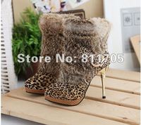 New Leopard Rabbit Hair ankle Boots,High heel Platform Women's Boots,Best Selling Guaranteed 100%,512-ANJQLLD